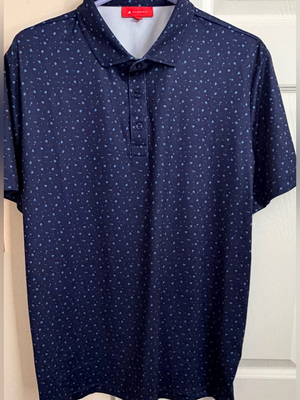 RedVanly Shades of Blue Floral Print Mens L Short Sleeve Polo Shirt